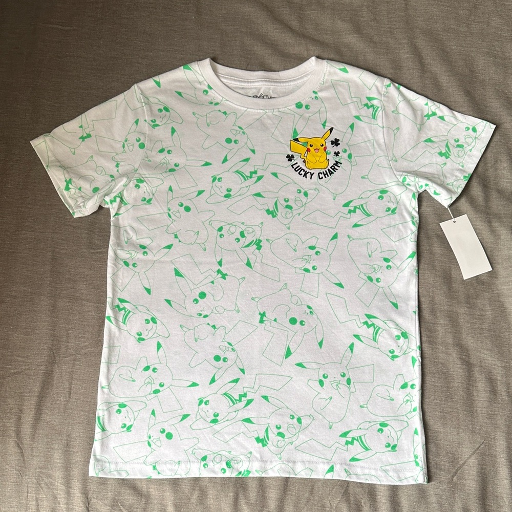 Kids Pokémon White and Green Pikachu T-Shirt